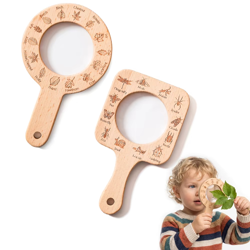 Kids Outdoor Nature Toys - عدسة مكبرة خشبية للأطفال لاستكشاف الطبيعة