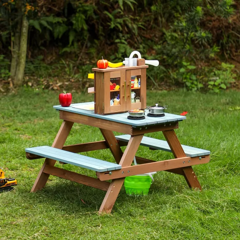 Kids Outdoor Mud Table - طاولة نزهة خشبية للأطفال مع كراسي،