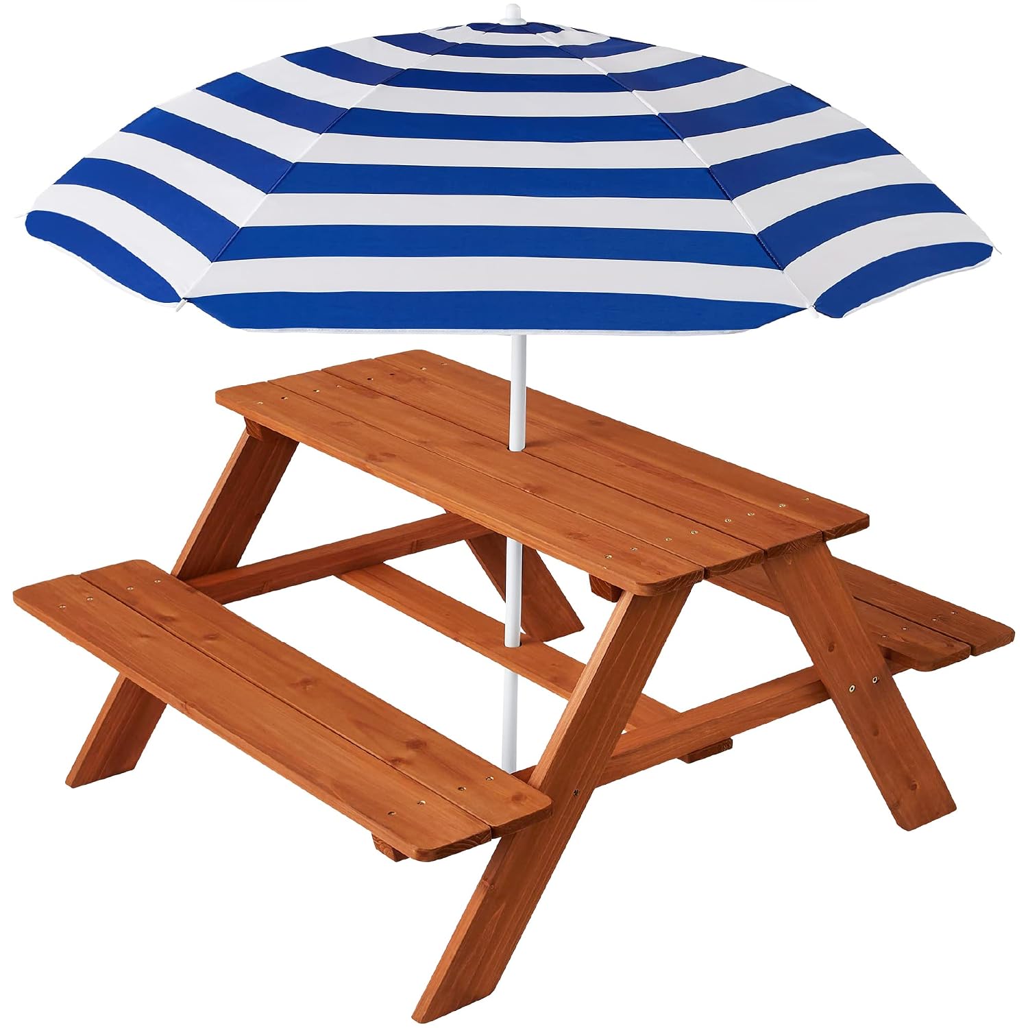 Kids Outdoor Activity Table - طاولة نزهة خشبية للأطفال مع مظلة،
