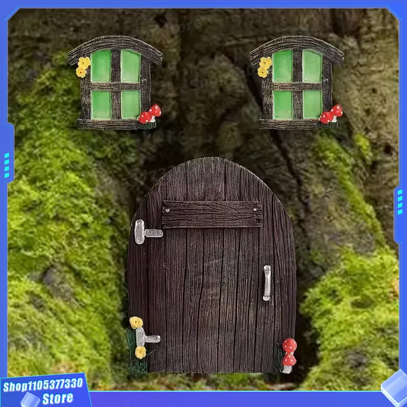 Kids Outdoor Fairy Garden - منحوتة باب الجنيات المصغرة بتصميم شجرة