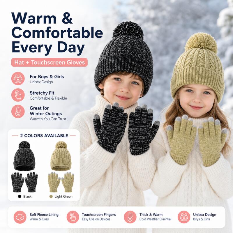 طقم قبعة شتوية محبوكة للأطفال  - مراجعة Kids Outdoor Gloves وسعره