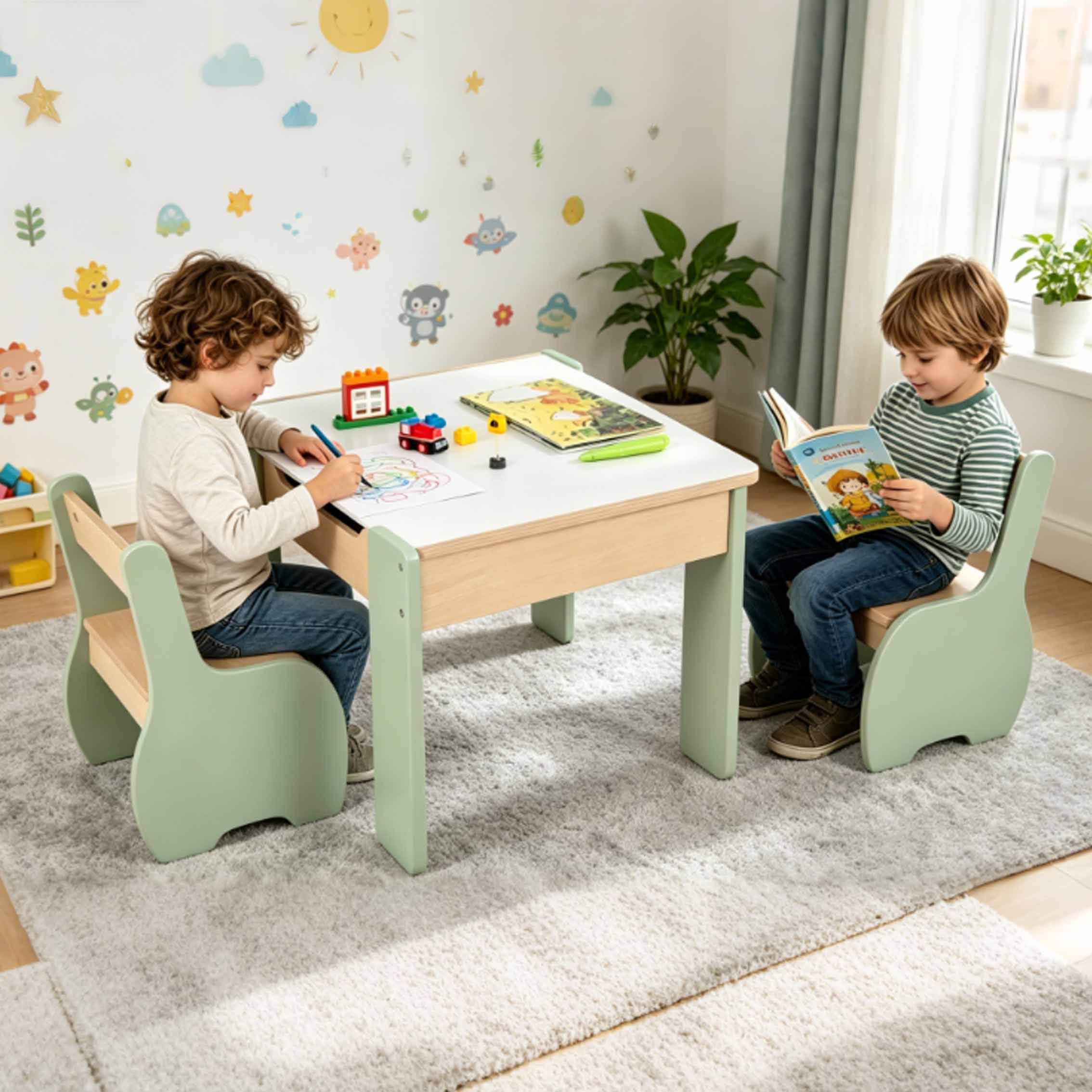 طاولة وكرسي خشبي حديث للأطفال  - مراجعة Kids Outdoor Table And Chair Set وسعره