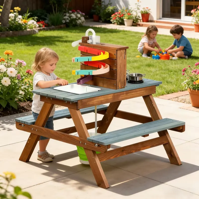 طاولة نزهة خشبية للأطفال مع كر - مراجعة Kids Outdoor Mud Table وسعره