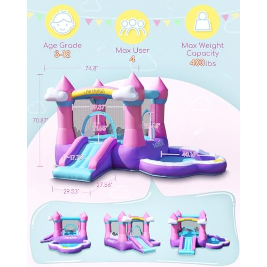 بيت قفز قابل للنفخ باللون الور - مراجعة Kids Outdoor House وسعره