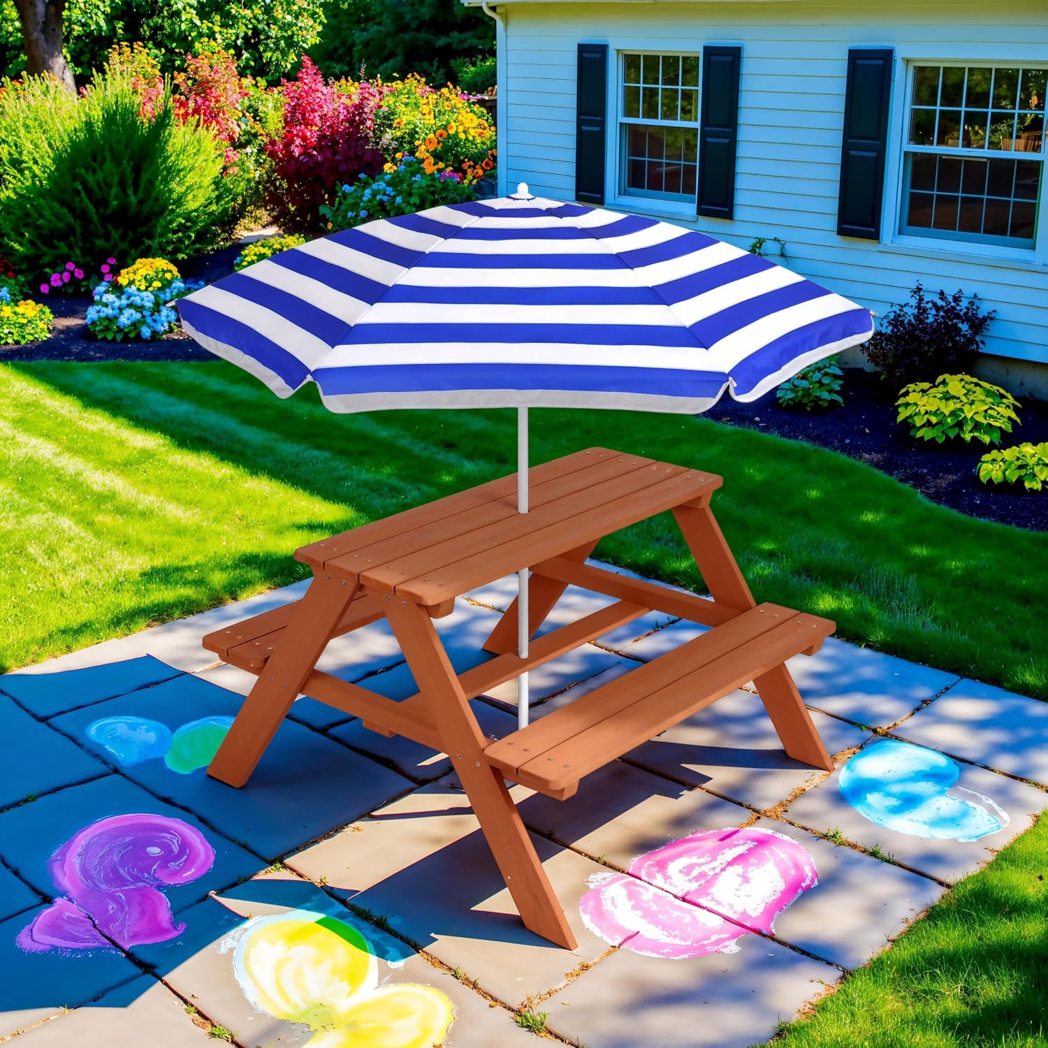 طاولة نزهة خشبية للأطفال مع مظ - مراجعة Kids Outdoor Activity Table وسعره
