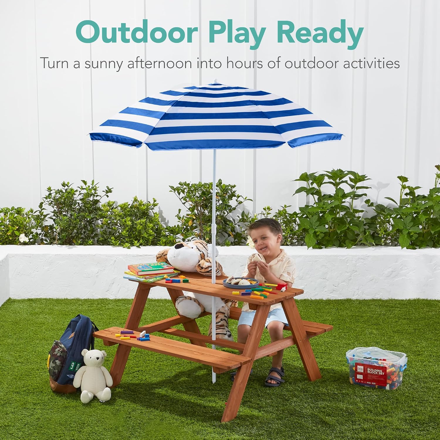 طاولة نزهة خشبية للأطفال مع مظ - مراجعة Kids Outdoor Activity Table وسعره